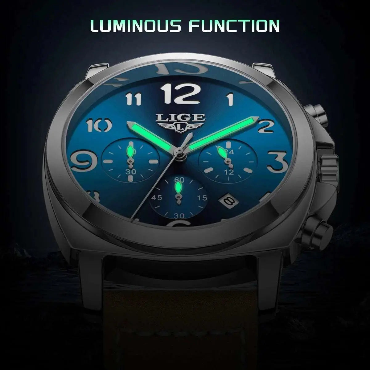 LIGE Casual Outdoor Quartz Man Watch Fashion Sport Waterproof Luminous Auto Date Leather Strap Wristwatch for Men Male Gifts Box Khamik Shop Online