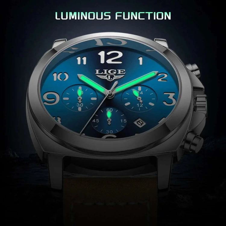 LIGE Casual Outdoor Quartz Man Watch Fashion Sport Waterproof Luminous Auto Date Leather Strap Wristwatch for Men Male Gifts Box Khamik Shop Online