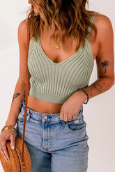 Gray Ribbed Spaghetti Strap Cropped Knitted Tank Top Harlequin Daisy