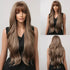LOUIS FERRE Long Wavy Ombre Brown Wig with Bangs Synthetic Hair Wig Heat Resistant Daily Wear Office Party Cosplay Halloween Khamik Shop Online