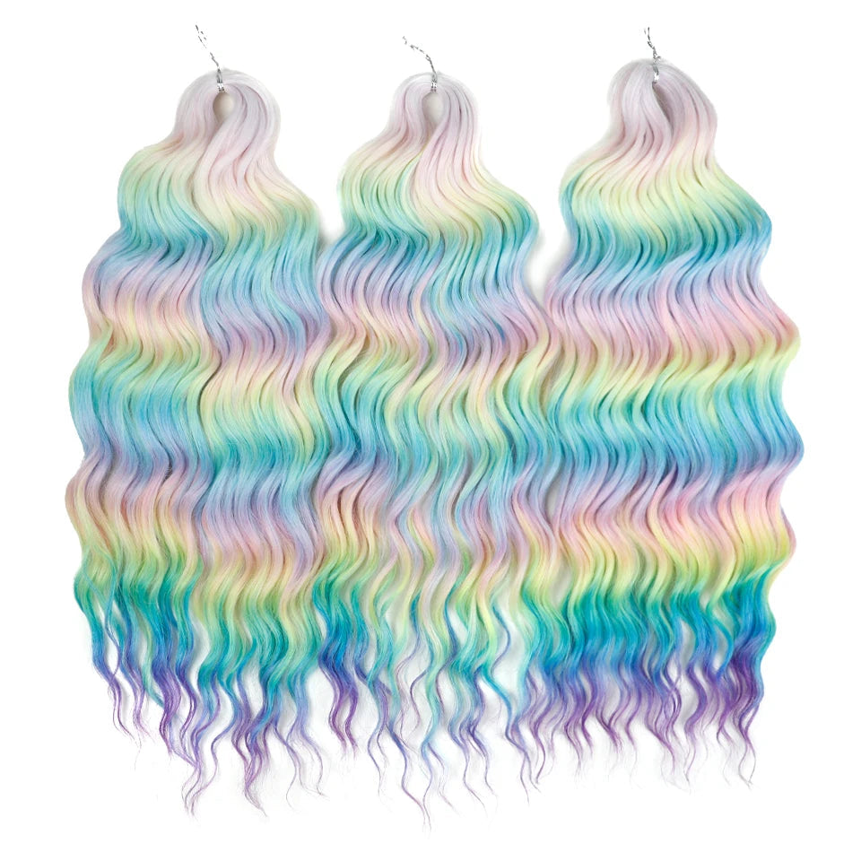 FREEDOM Synthetic Curly Braiding Hair Extensions 24 Inch/60 cm Long Deep Wavy Twist Crochet Braids Hair Ombre Brown Rainbow Hair Khamik Shop Online