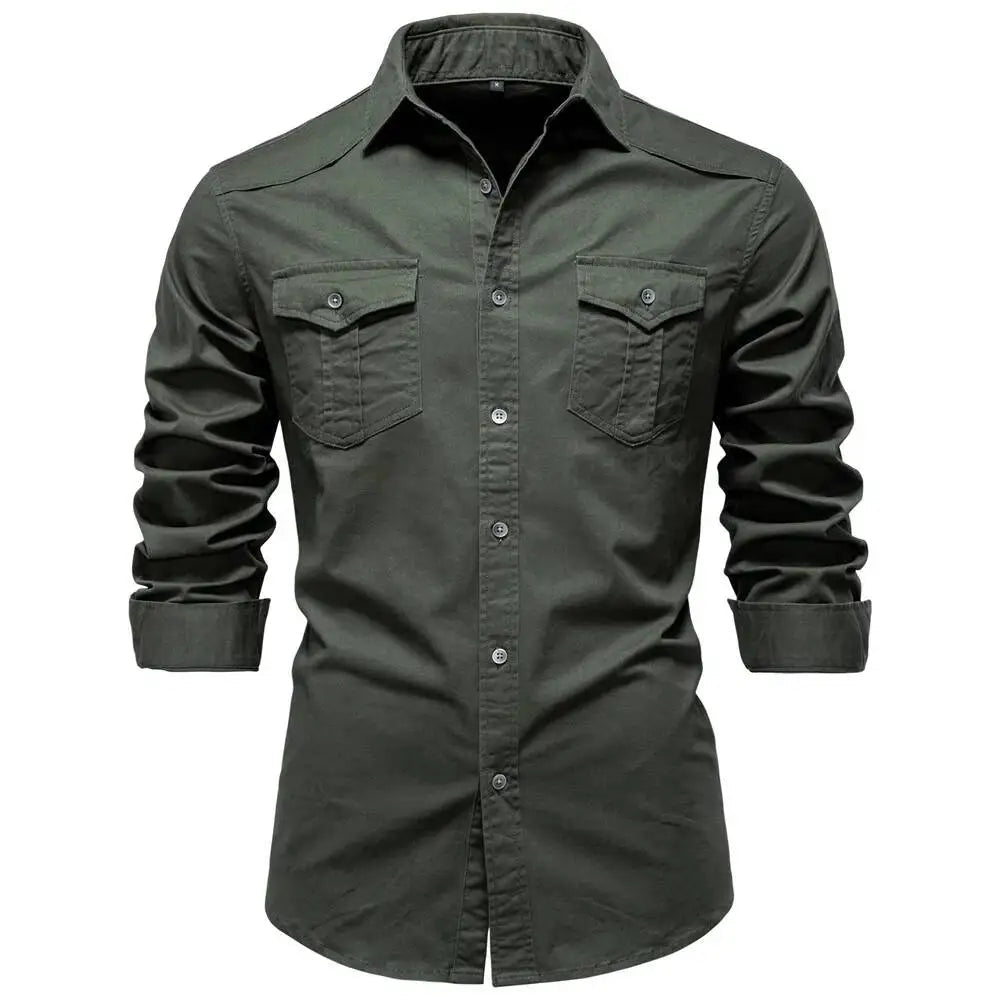 AIOPESON 2026 Business Cotton Pocket Shirt Long Sleeve Quality For Casual Slim Fit Solid Color Men Shirts Khamik Shop Online