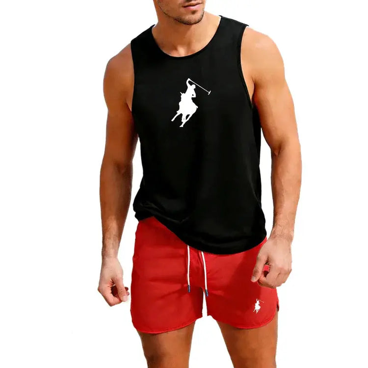European Men Summer Vest and Shorts Set 2 Piece Outdoor Jogging Athletic Sportswear Fashion Trend Casual Men&