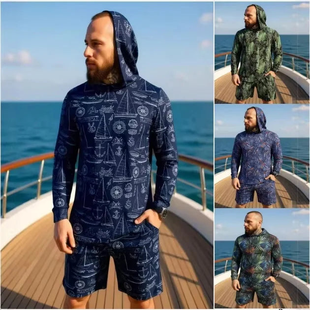 2026 New Camouflage Print Unisex Hooded Two Piece Set Long Sleeve Shirt Shorts Breathable Loose Summer Beach Streetwear Casual W Khamik Shop Online