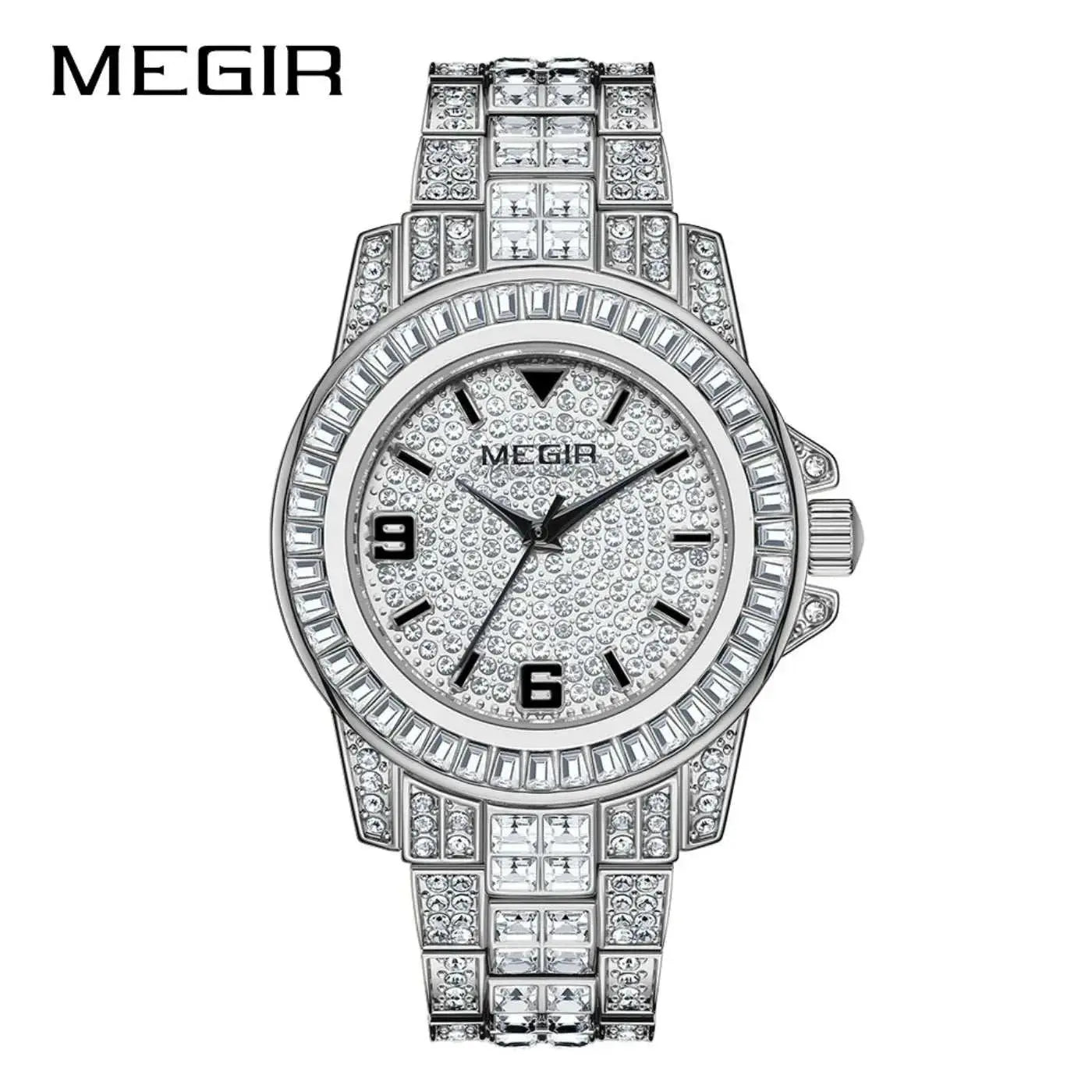 MEGIR Luxury Diamond Watches Unisex Fashion Analog Quartz Watch Bracelet Wristwatch Men Rhinestone Strap Relogios Masculino Khamik Shop Online