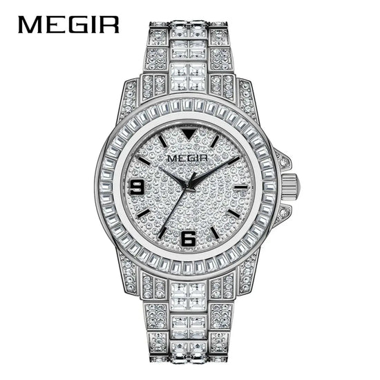 MEGIR Luxury Diamond Watches Unisex Fashion Analog Quartz Watch Bracelet Wristwatch Men Rhinestone Strap Relogios Masculino Khamik Shop Online
