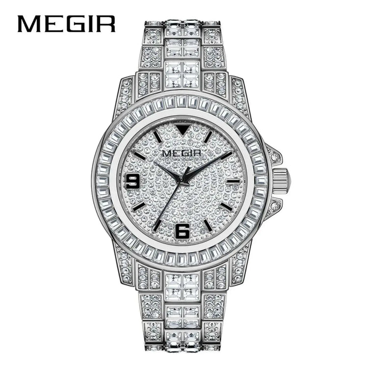 MEGIR Luxury Diamond Watches Unisex Fashion Analog Quartz Watch Bracelet Wristwatch Men Rhinestone Strap Relogios Masculino Khamik Shop Online