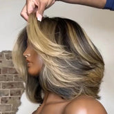 Bob Wig Human Hair Honey Blonde Highlights Layered Wig With Face-Framing Bangs Short 5X5 Hd Lace Closure Wigs For Women 12 Inch Khamik Shop Online