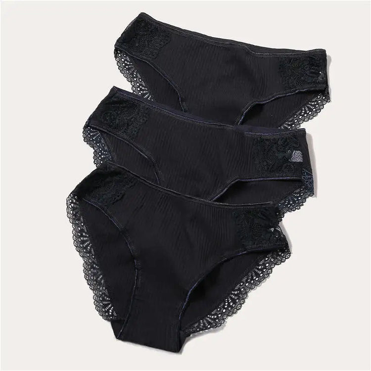 3PCS/Set 6 Color Women Panties Cotton Lace Briefs Solid Color for Female Striped Sexy Cotton Underwear Lingerie Low Waist Flower Khamik Shop Online
