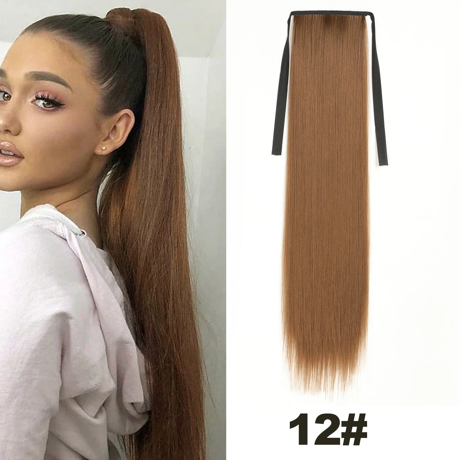 Straight Long Ponytail Extensions 22inch Natural Black Wrap Around Synthetic Hair Piece Pony Tail Hair Hairpieces for Women Girl Khamik Shop Online
