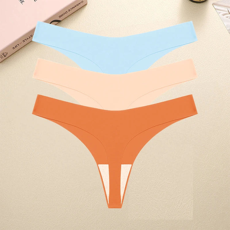 3PCS/SET Sexy G-String Underwear Female T-back Intimates Lingerie Seamless Low Waist Underpants 10 Color Lady Bikini Panty XS-XL Khamik Shop Online