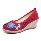 Embroidered Women Comfort Wedge Platform Shoes Fashion Bowknot Ladies High Heels Pumps Vintage Ethnic Female Heeled  Footwears Khamik Shop Online