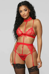 Choker Lace Bralette Lingerie Set with Garter Belt Jade