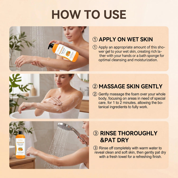 OceAura Fresh Persimmon Shower Gel Gentle Deep Cleansing Skin Barrier Protection Repair Long-Lasting Citrus Fruity Scent Mild Moisturizing Body Wash Khamik Shop Online