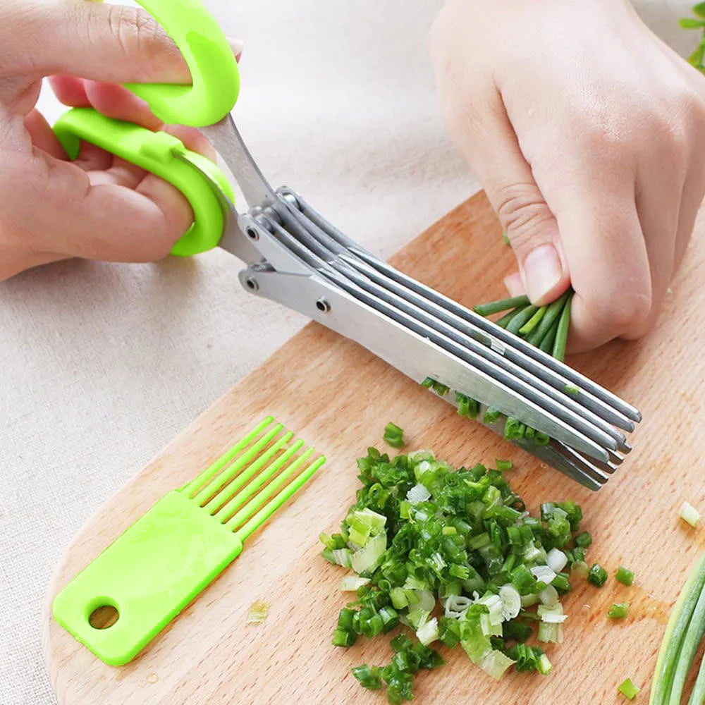 1 piece Multi-functional Stainless Steel 3/5 Layer Kitchen Scissors, Pepper Shredded Chopped Scallion Cutter Cut Cooking Tool Khamik Shop Online