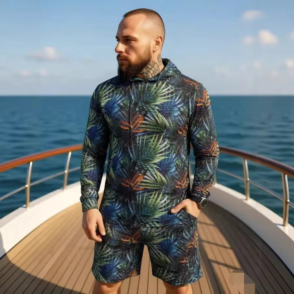 2026 New Camouflage Print Unisex Hooded Two Piece Set Long Sleeve Shirt Shorts Breathable Loose Summer Beach Streetwear Casual W Khamik Shop Online