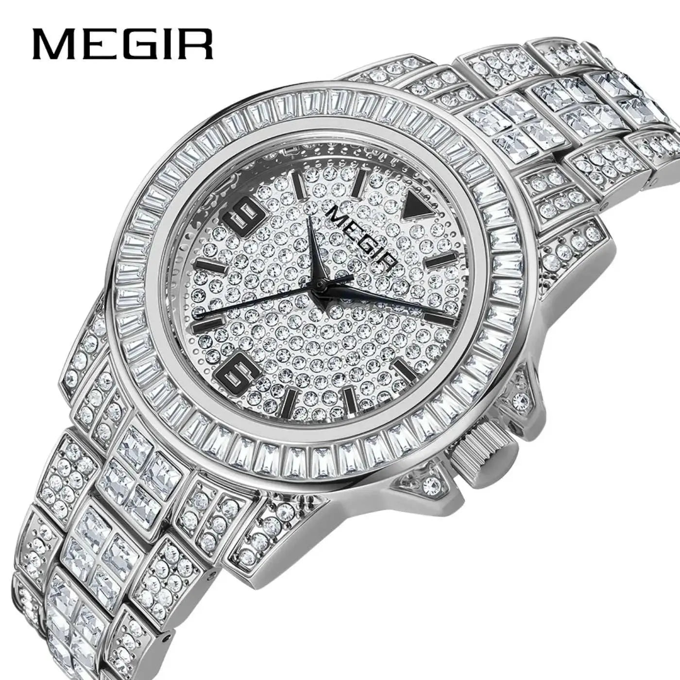 MEGIR Luxury Diamond Watches Unisex Fashion Analog Quartz Watch Bracelet Wristwatch Men Rhinestone Strap Relogios Masculino Khamik Shop Online
