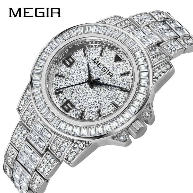 MEGIR Luxury Diamond Watches Unisex Fashion Analog Quartz Watch Bracelet Wristwatch Men Rhinestone Strap Relogios Masculino Khamik Shop Online