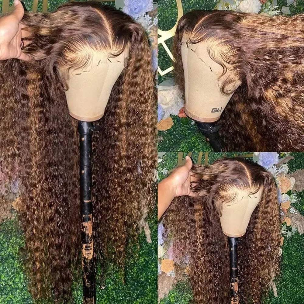 Curly Highlight 13x4 13x6 Lace Front Human Hair Wigs For Women Pre Plucked Honey Blonde 13x6 Lace Frontal Wigs Remy Hair Khamik Shop Online
