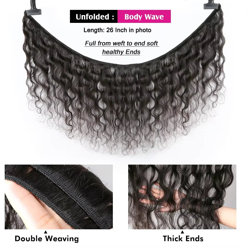 Body Wave Human Hair Bundles with Frontal Malaysian Virgin Hair Weave 3 Bundles with 13x4 Lace Frontal Hair Natural Black Khamik Shop Online