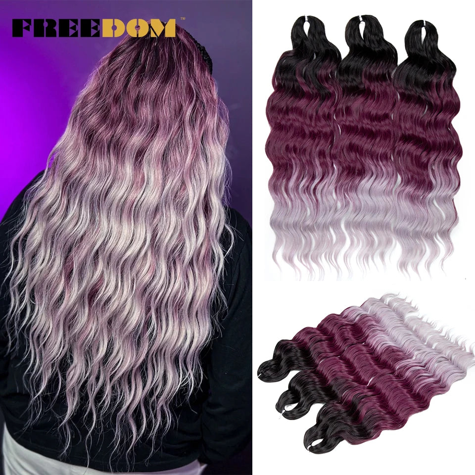 FREEDOM Synthetic Curly Braiding Hair Extensions 24 Inch/60 cm Long Deep Wavy Twist Crochet Braids Hair Ombre Brown Rainbow Hair Khamik Shop Online