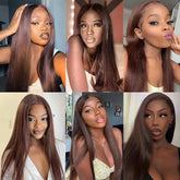 Straight Chocolate Brown Remy Hair Bundles Human Hair Extensions 100g/Pcs 1/3/4 Bundles Deals for Women Human Hair Weaving Wefts Khamik Shop Online