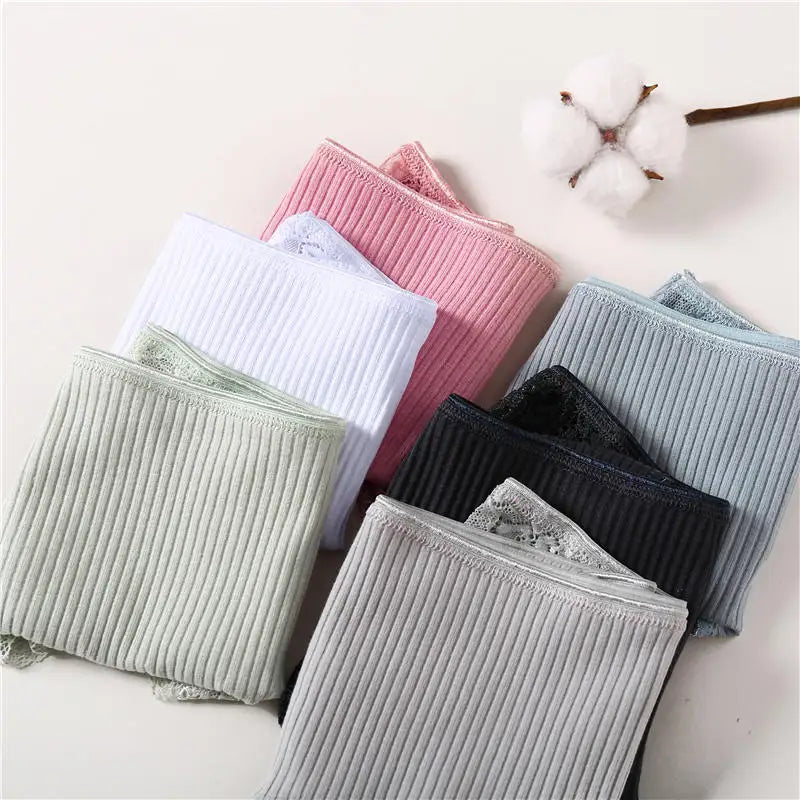 3PCS/Set 6 Color Women Panties Cotton Lace Briefs Solid Color for Female Striped Sexy Cotton Underwear Lingerie Low Waist Flower Khamik Shop Online