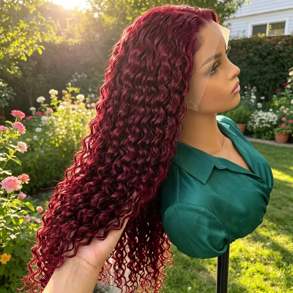 99J Burgundy Red Bone Straight Human Hair Wig 13x6 13x4 HD Transparent Lace Front Wig 200% Density 30 40 Inches Brazilian Cuticle Aligned Remy Hair Pre Plucked Baby Hair Glueless Wig Natural Hairline Soft Silky Long Wigs for Women Daily Party Wear Khamik Shop Online