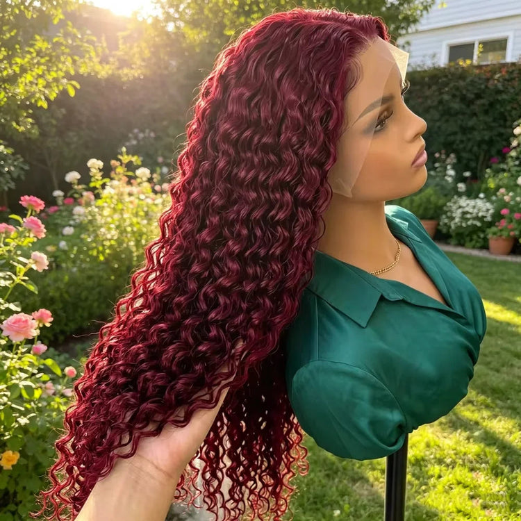 99J Burgundy Red Bone Straight Human Hair Wig 13x6 13x4 HD Transparent Lace Front Wig 200% Density 30 40 Inches Brazilian Cuticle Aligned Remy Hair Pre Plucked Baby Hair Glueless Wig Natural Hairline Soft Silky Long Wigs for Women Daily Party Wear Khamik Shop Online
