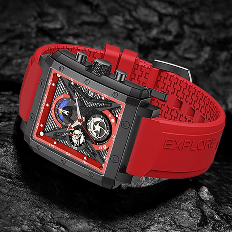 Big  Men'S Sports Chronograph Wrist Watch for Men Army Silicone Strap Square Quartz Stop Watch Clock Man Relogios Masculino