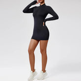 Fitness Bodysuit Sportswear Gym Set Women Clothes Jumpsuit Long Sleeved Workout Short Skirt Push Up One-piece Zipper Yoga Suit Khamik Shop Online