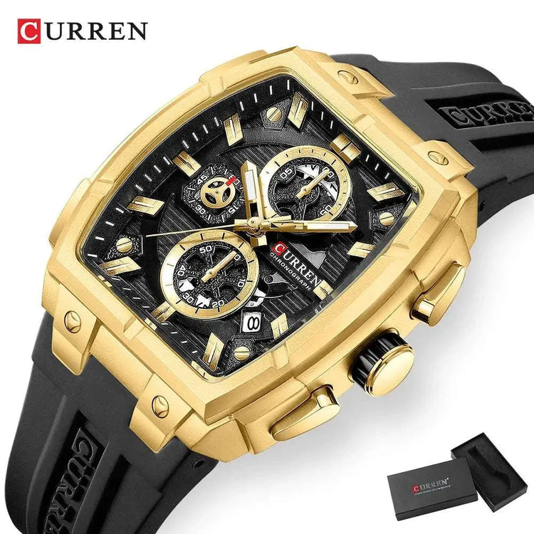 CURREN Luxury Vintage Watch for Men Sports Chronograph Quartz Wristwatches with Silicone Strap,Date,Luminous Khamik Shop Online