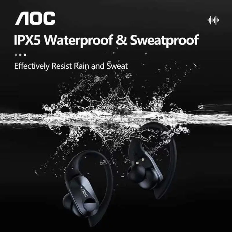 Choice AOC Sports Headset Wireless Bluetooth 6.0 Earphones Waterproof LED Battery Display Gaming Low Latency Headphones LP75 Khamik Shop Online