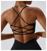 Solid Color U-Shaped Multi-Strap Cross Back Women Fitness Sports Bra Top Gym Yoga Athletic Tight Workout Jog Soft With Chest Pad Khamik Shop Online
