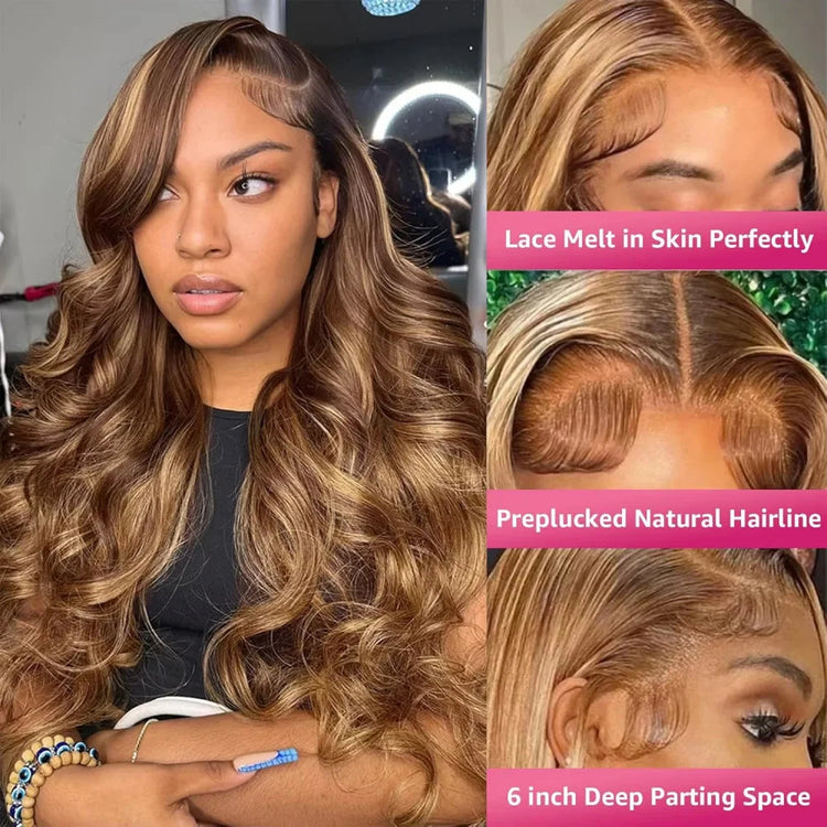 Highlight P4 27 Body Wave Wig 13x4 13x6 HD Transparent Lace 200 Density Pre Plucked Hairline Soft Smooth Texture Elegant Ombre Color For Daily Styling Khamik Shop Online