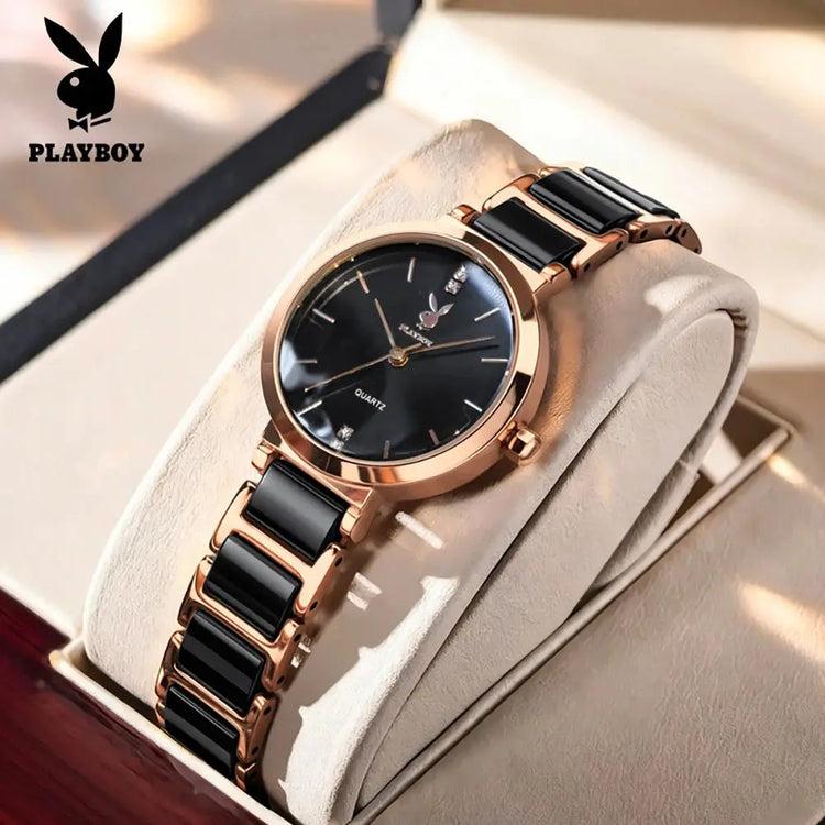 PLAYBOY 3128 Brand original authentic watch for woman Gift Box Ceramic strap quartz women&