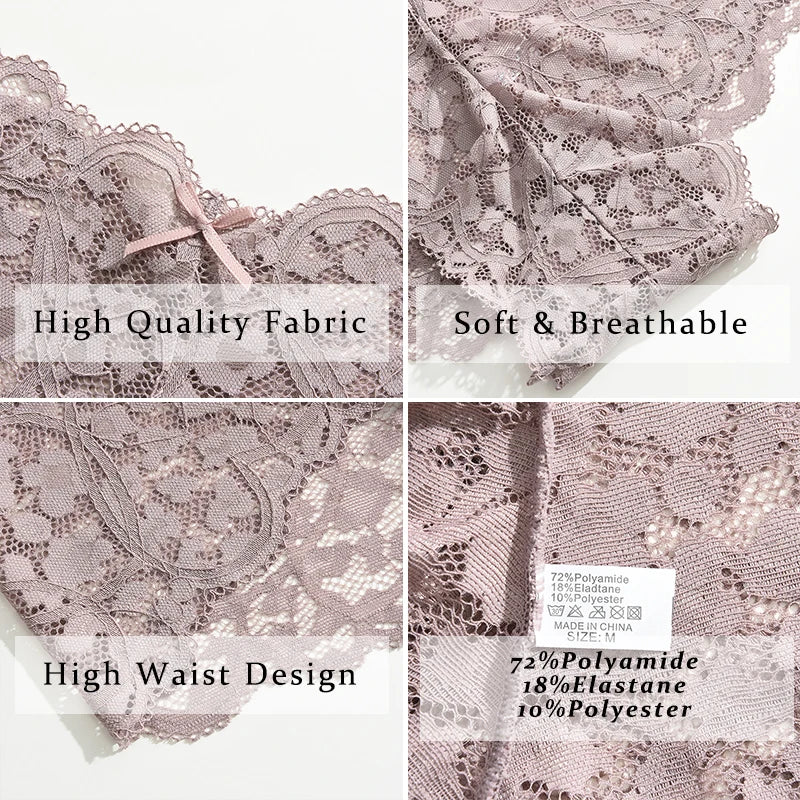 5PCS/SET Women Sexy Lace Panties Low Waist Bow Underwear Lace Trim Breathable Alluring Boxer Briefs MultiColor Pack Lingerie New Khamik Shop Online