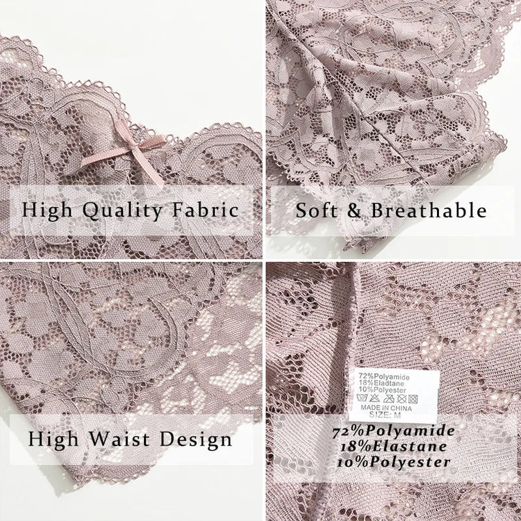 5PCS/SET Women Sexy Lace Panties Low Waist Bow Underwear Lace Trim Breathable Alluring Boxer Briefs MultiColor Pack Lingerie New Khamik Shop Online