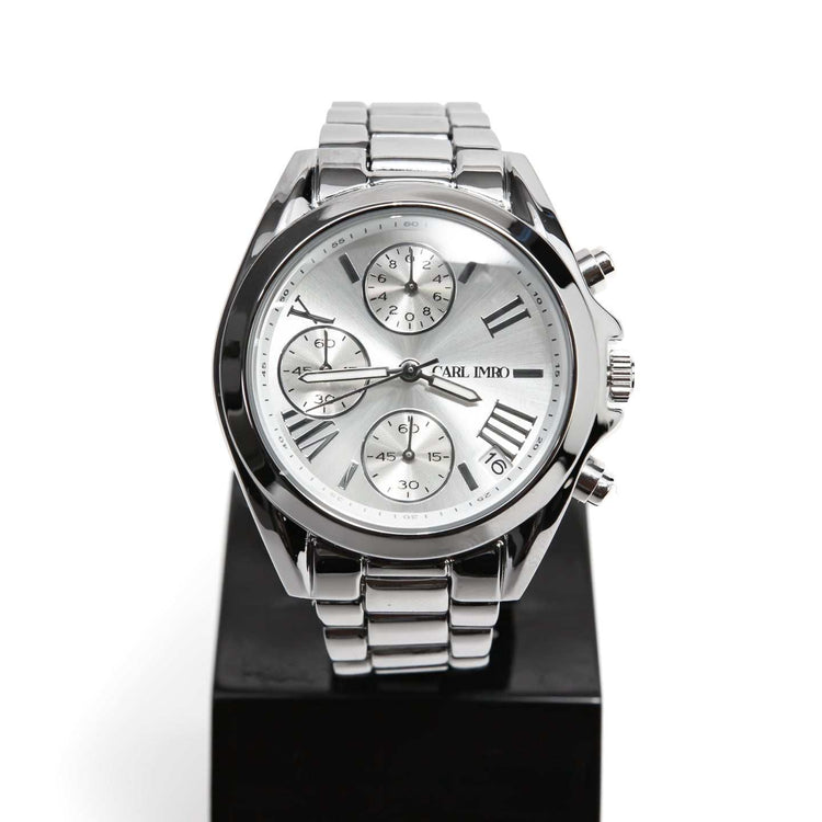 Montre Faith PL unisexe avec boîtier rond en alliage recyclé et bracelet en acier inoxydable récyclé, étanche 3 bar.