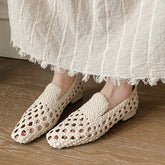2026 Fashion Hot Sale Genuine Leather Braided Sandals Women Low Heel Breathable Summer Loafers Sandals Female Leisure Pumps Khamik Shop Online