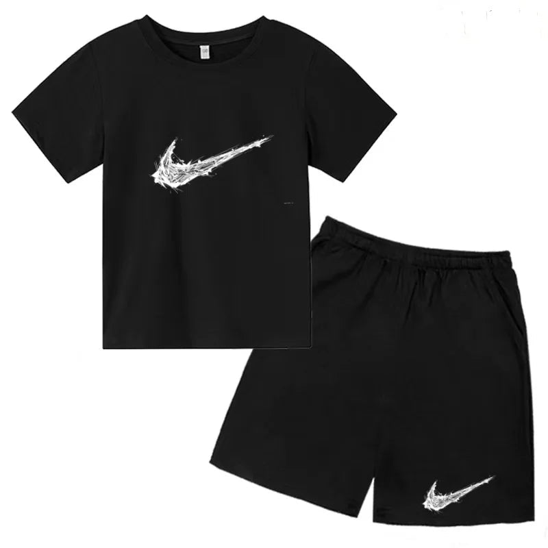 Summer Brand White T-shirt+Shorts Two-piece Set Kids New Clothing Fashion Letter Boy Girl3-13Yrs Sports Short-sleeved Casual Set Khamik Shop Online