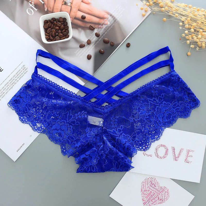 New Arrive Women Sexy Lace Panties Ladies Cross Strap Flower Lace Lingerie Female Briefs Thongs G-String Lingerie Sexy Underwear
