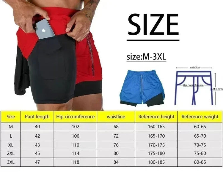 Men Running Shorts 2 in 1 Double-deck Sport Shorts Sportswear Gym Fitness Short Pants Training Jogging Bottom Men&