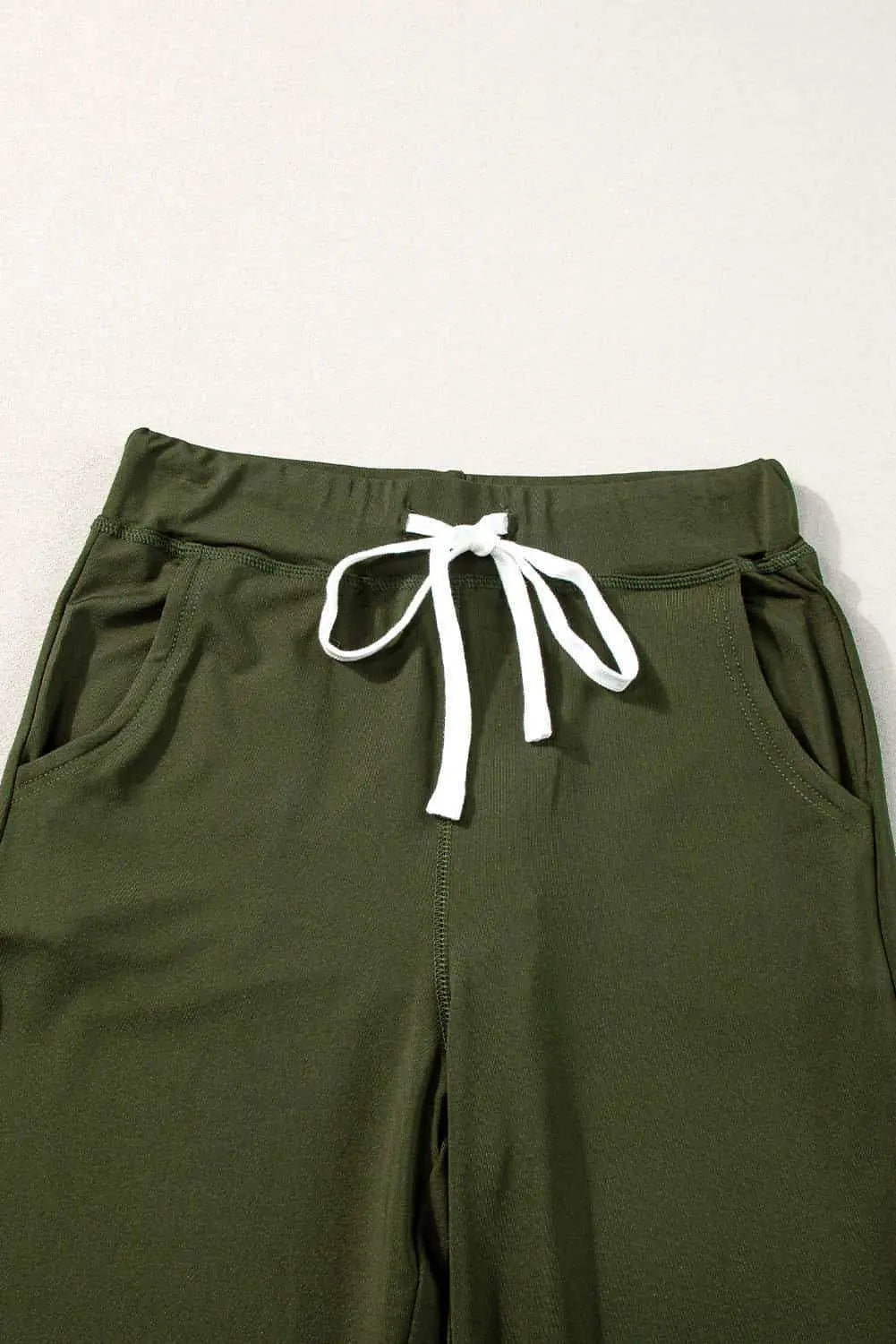 Moss Green Drawstring Waist Pocketed Joggers Carmine Juneberry