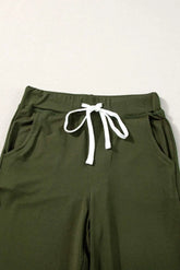 Moss Green Drawstring Waist Pocketed Joggers Carmine Juneberry