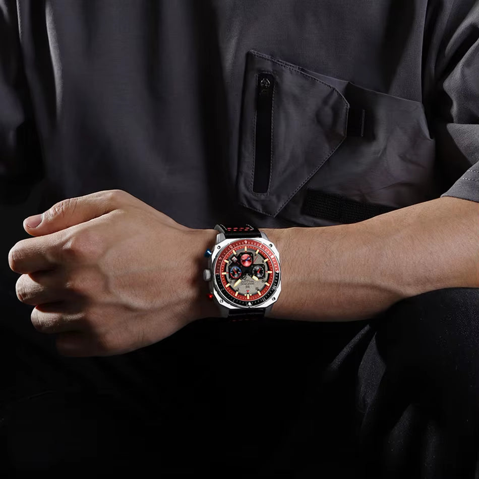 Sports Multifunction Waterproof Watches for Men Fashion Leather Luxury Brand Quartz Analog Luminous Square Wrist Watch
