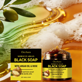 OceAura Black Soap Morocco Argan Oil Exfoliating Body Smooth Soft Professional Skin Cleaning Spa Rose Flower Oil Bath Soap 180g Khamik Shop Online