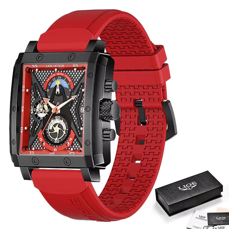 Big  Men'S Sports Chronograph Wrist Watch for Men Army Silicone Strap Square Quartz Stop Watch Clock Man Relogios Masculino