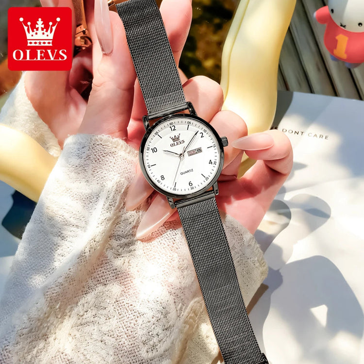 OLEVS 2996 Women Watches Original Elegant Slim Quartz Watch Waterproof Dual Calendar Display Watches For Woman Gift Box Reloj Khamik Shop Online