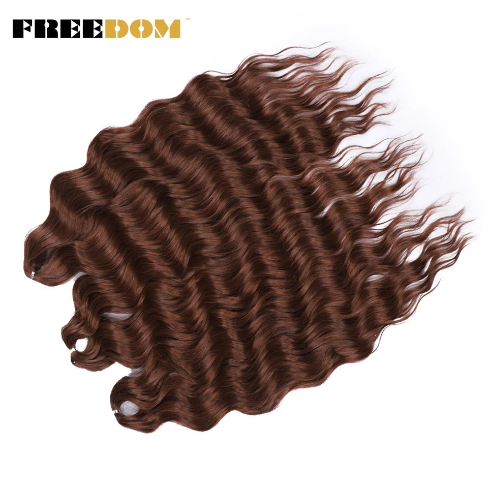 FREEDOM Synthetic Curly Braiding Hair Extensions 24 Inch/60 cm Long Deep Wavy Twist Crochet Braids Hair Ombre Brown Rainbow Hair Khamik Shop Online